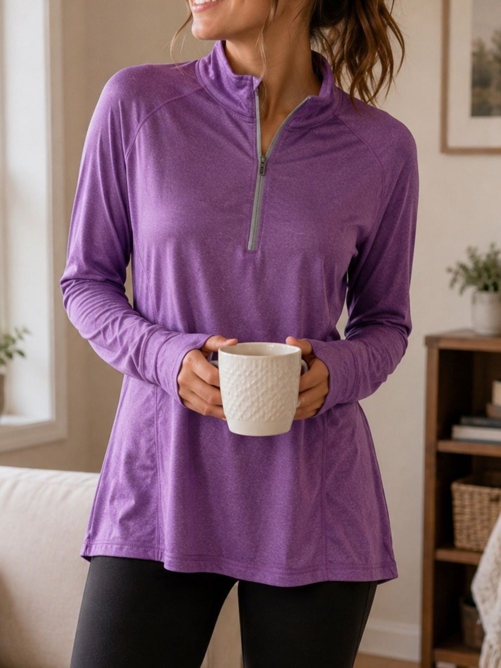 Purple Quarter Zip Long Sleeve Athletic Pullover Top Women’s Sz Lg